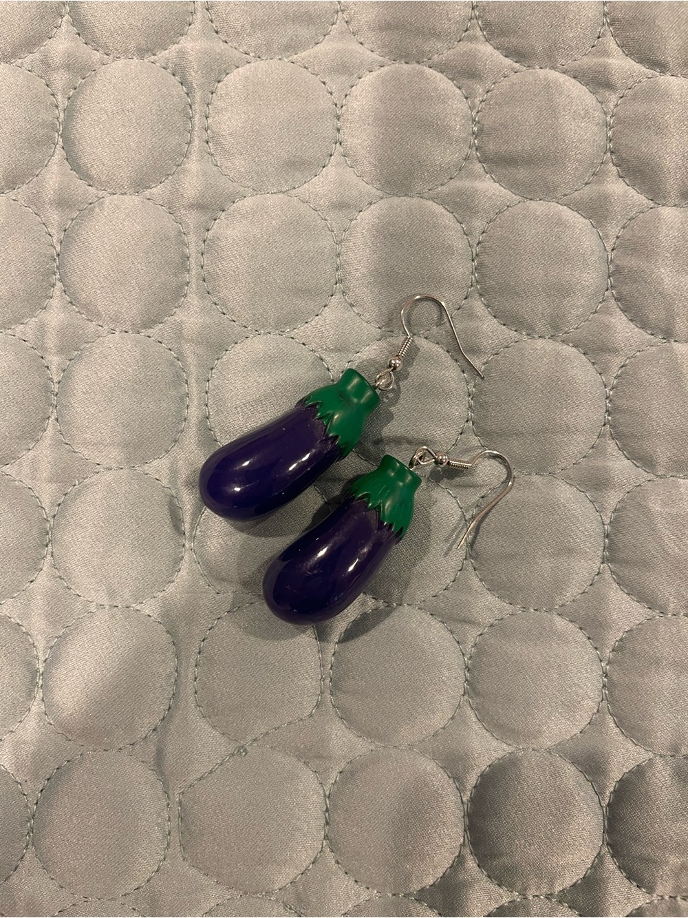 Green Purple Eggplant Drop Earrings Fun Women’s Jewelry Silly Humor Costume